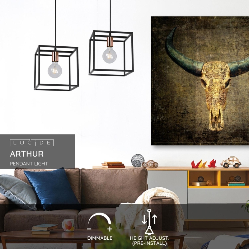 Lucide ARTHUR - Závesné svietidlo - 1xE27 - Čierne